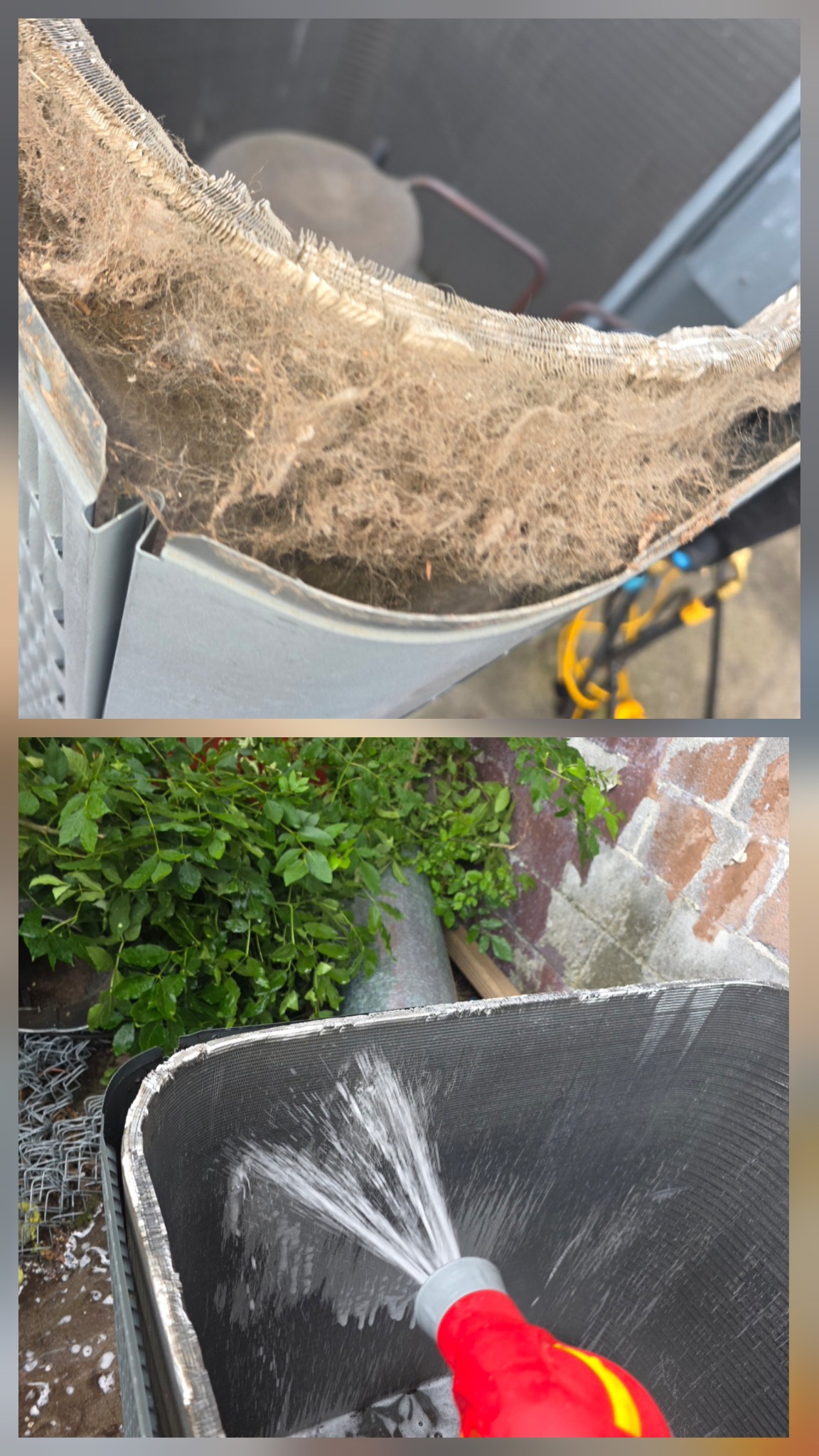 Condenser coil cleaning in progress